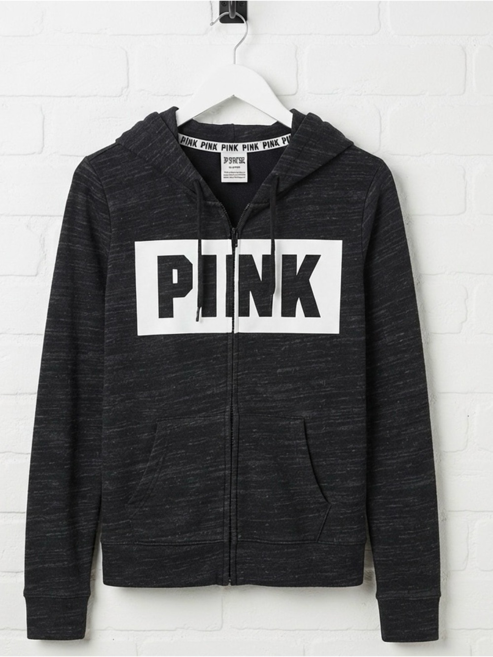 PINK Victoria's Secret Black Zip Hoodie with White Logo